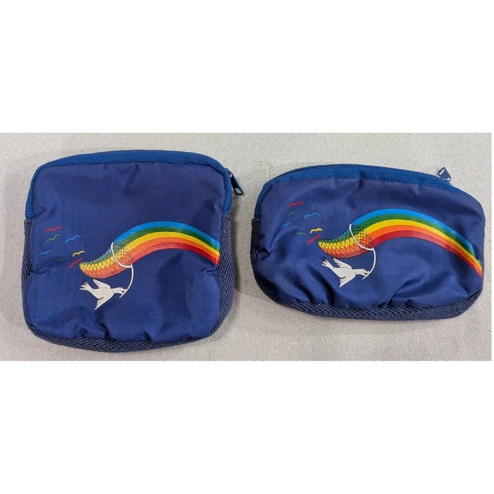 Pouch Set Unisex OS Blue Excellent Vintage Rainbow Dove Nylon 2pc